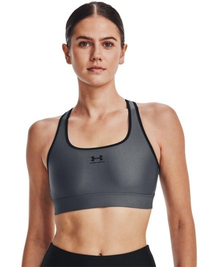 Women's HeatGear Armour Mid Padless Sports Bra - 1373865-012 - Pitch Gray/Black/Black - XS