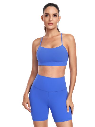 to Freest Y Back Sports Bras for Women Spaghetti Thin Strap Workout Bras Wirefree Padded Racerback Yoga Bras