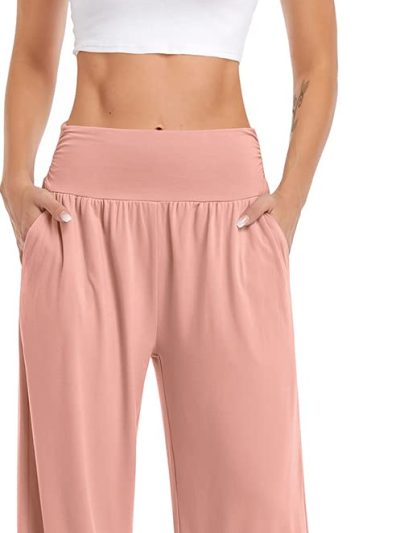 Womens Wide Leg Yoga Pants High Waisted Side Slit Joggers Casual Loose Lounge Sweatpants with Pockets- 28" / 18" Inseam