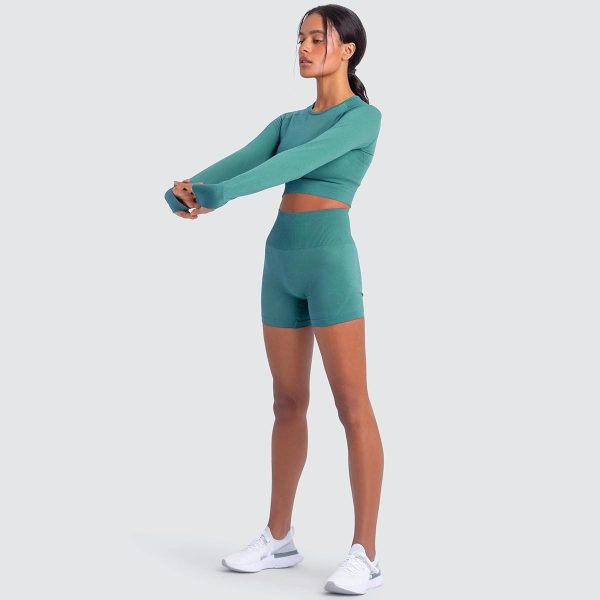 Women Yoga 2 Pieces Workout Long Sleeve Crop Top Sports Bra + Running Shorts Sets Athletic Fitness Gym Tracksuit