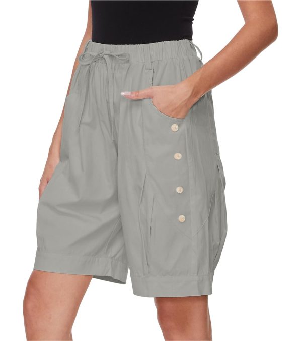 Women's High Waist Bermuda Shorts Loose Drawstring Capri Pants with Pockets Wide Leg Summer Shorts