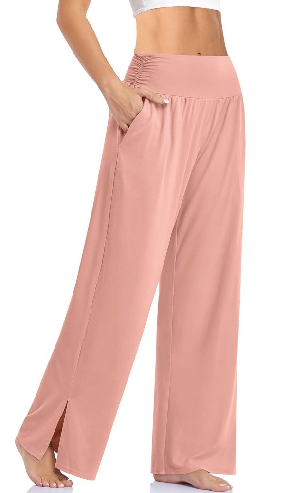 Womens Wide Leg Yoga Pants High Waisted Side Slit Joggers Casual Loose Lounge Sweatpants with Pockets- 28" / 18" Inseam