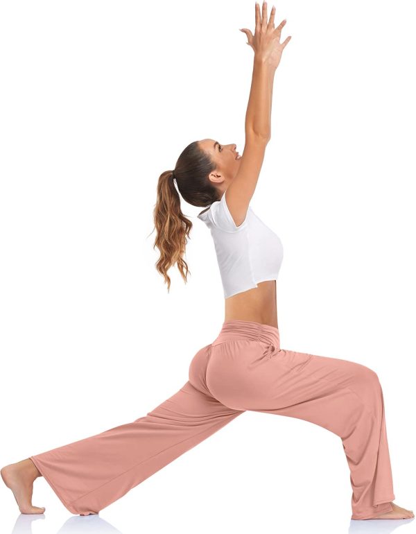 Womens Wide Leg Yoga Pants High Waisted Side Slit Joggers Casual Loose Lounge Sweatpants with Pockets- 28" / 18" Inseam