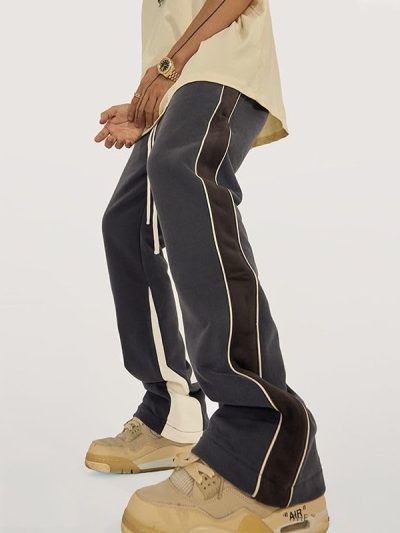 Suede Flare Sweatpants Women Baggy Patchwork Casual 90s Hip Hop Mens Sweat Pants