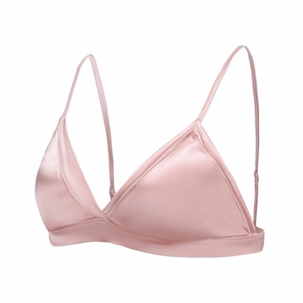 Women's Silk Satin Triangle Bralette Soft Cup Wireless Bra with Removable Pad