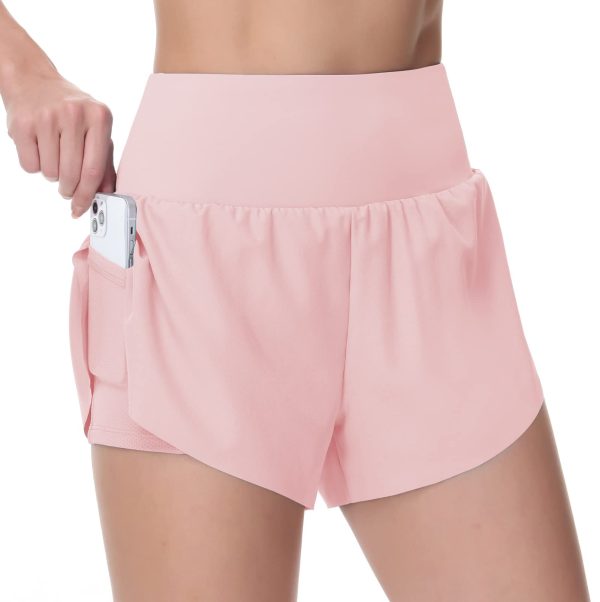 Women??s Quick Dry Running Shorts Mesh Liner High Waisted Tennis Workout Shorts Zipper Pockets