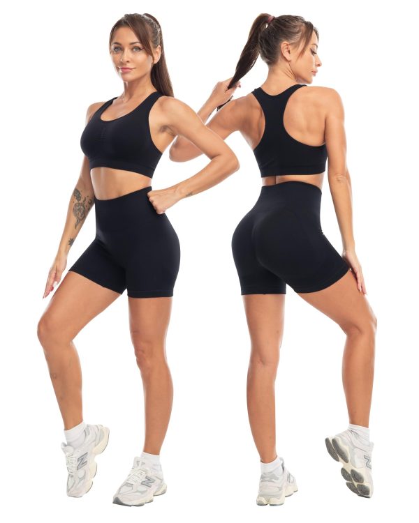 3 Piece Workout Sets for Women Butt Lifting Leggings with High Impact Sports Bra Gym Shorts