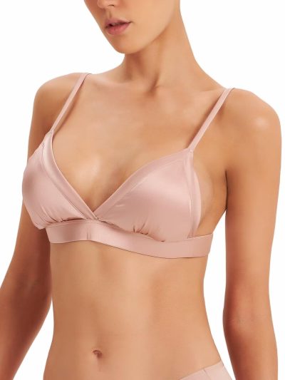 Women's Silk Satin Triangle Bralette Soft Cup Wireless Bra with Removable Pad