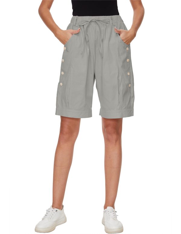 Women's High Waist Bermuda Shorts Loose Drawstring Capri Pants with Pockets Wide Leg Summer Shorts