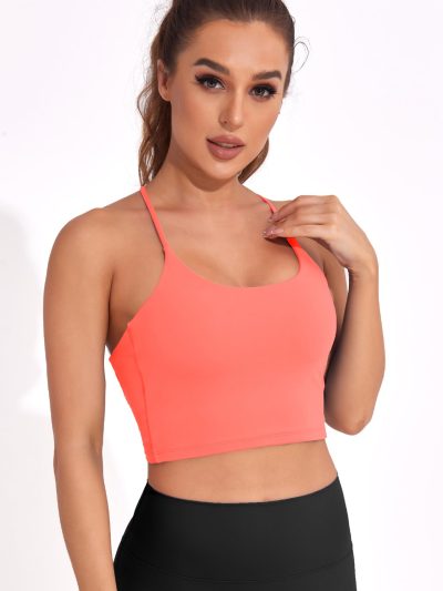 Strappy Sports Bras for Women High Support Longline Open Back Workout Tops Padded Cross Yoga Crop Tank Built in Bra