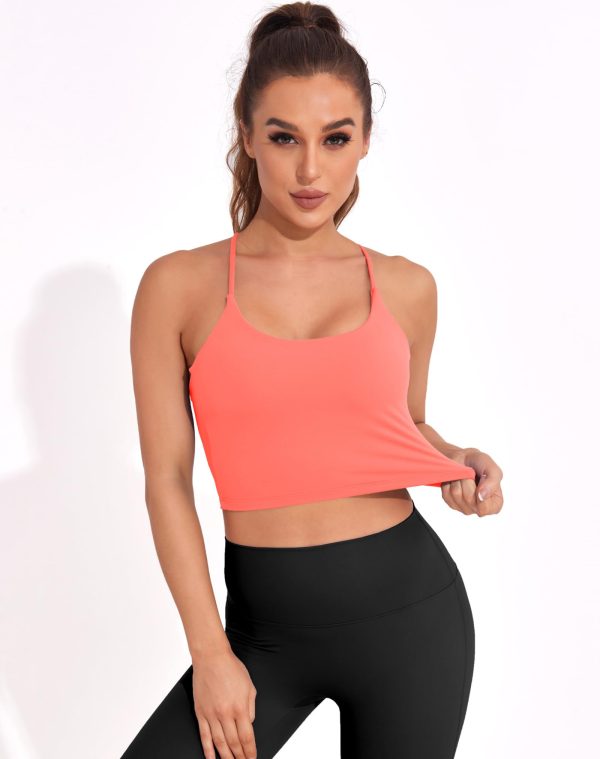 Strappy Sports Bras for Women High Support Longline Open Back Workout Tops Padded Cross Yoga Crop Tank Built in Bra