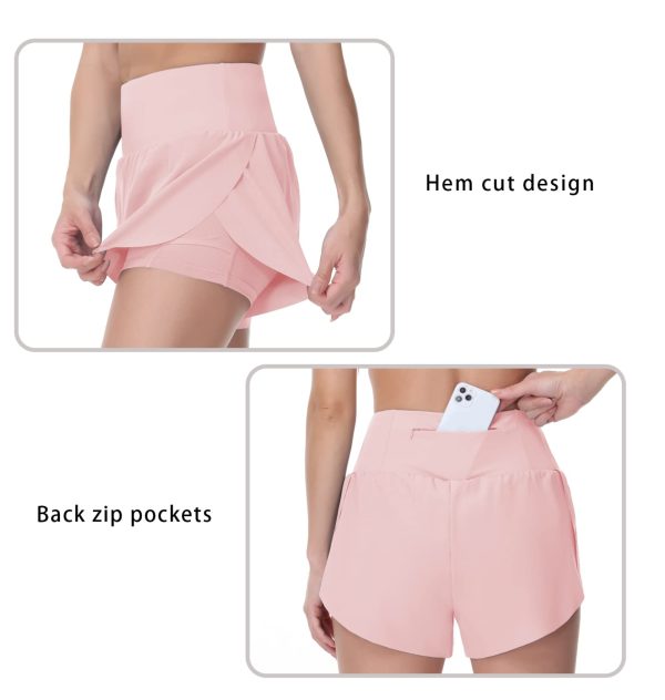 Women??s Quick Dry Running Shorts Mesh Liner High Waisted Tennis Workout Shorts Zipper Pockets