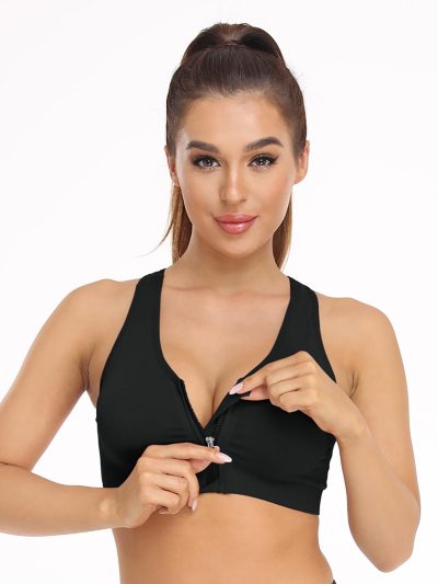Women's Zip Front Sports Bra Wireless Post-Surgery Bra Active Yoga Sports Bras