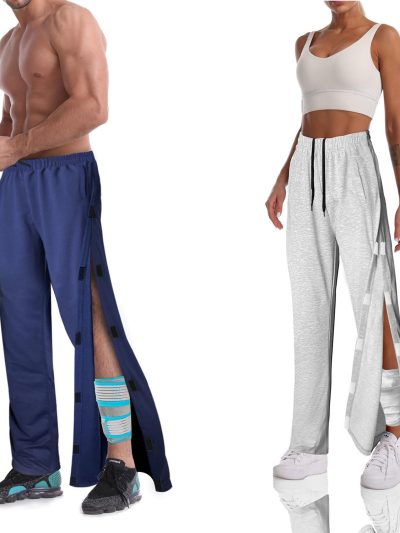 Unisex Tear Away Pants 2 Side Snaps Post Surgery Breakaway Pant Full Open Down Cotton Rip Off Pants for Hip Replacement