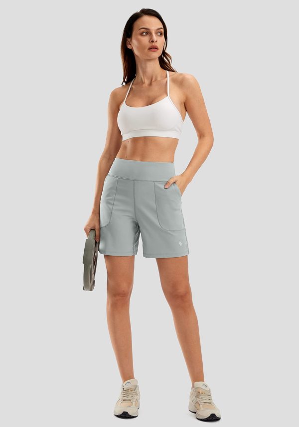 Women's 6'' Athletic Long Shorts with 4 Pockets High Waisted Bermuda Shorts for Women Walking Running Casual