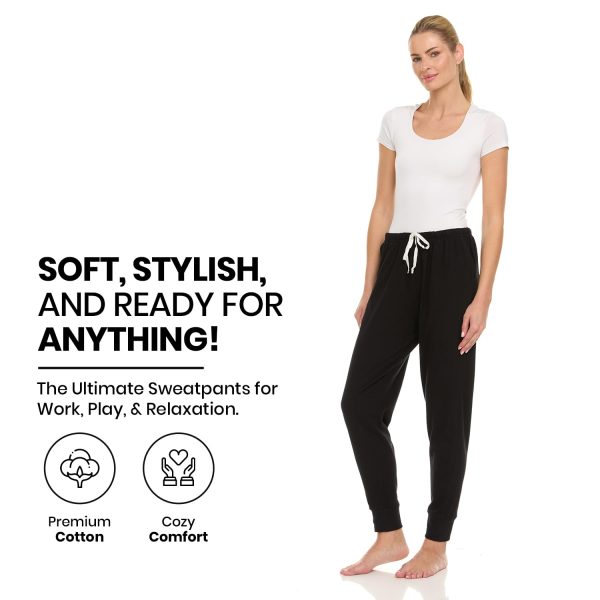 3 Pack: Womens Cotton Joggers - 100% Cotton Lounge Athletic Casual Sleep Casual Pajama PJ Pants Sweatpants