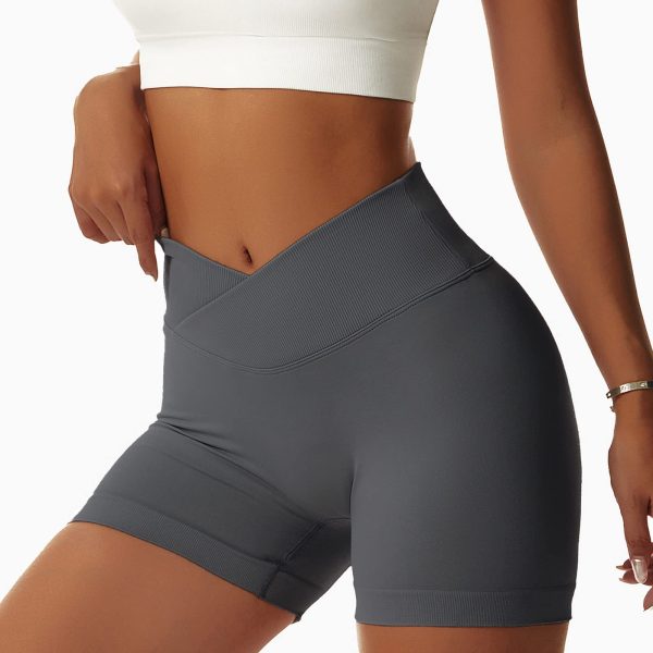 2 Pack Workout Gym Shorts for Women High Waisted Booty V Cross Biker Shorts Scrunch Butt Athletic Yoga Shorts