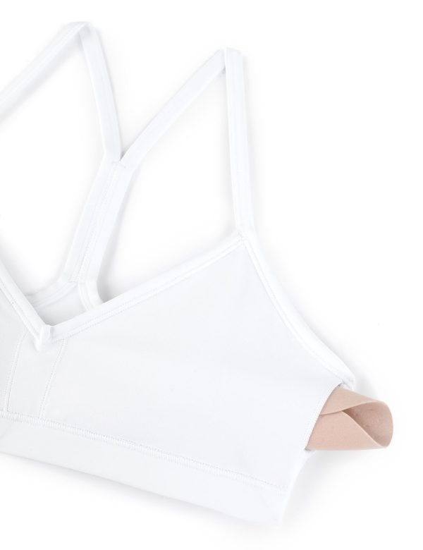 Butterluxe Womens Ruched V Neck Sports Bra - Y Back Spaghetti Thin Strap Wireless Padded Yoga Crop Top