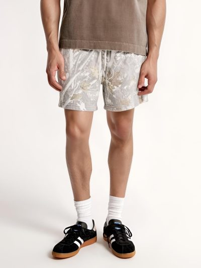 Camo Sweats Shorts for Men Women Elastic Waist Drawstring Camouflage Workout Shorts Maple Leaf Athletic Gym Shorts