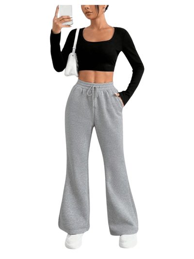 Women's High Waisted Drawstring Waist Wide Leg Sweatpants Casual Lounge Pants with Pockets