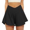 Crossover Athletic Shorts for Women 2 in 1 Flowy Running Shorts with Pockets Spandex Butterfly Workout Tennis Skorts