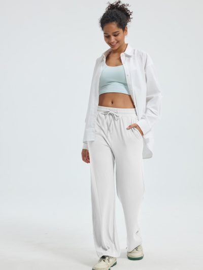 Wide Leg Pants for Woman, Loose Sweatpants Women with Pockets,Baggy Casual Drawstring Yoga Pants Long Style