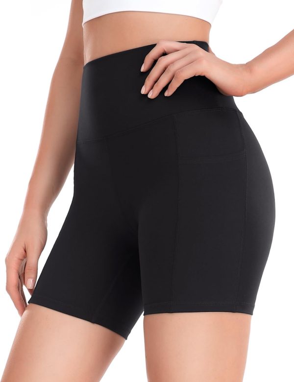 Essential/Workout Pro Biker Shorts with Side Pockets for Women, High Waisted Compression Yoga Shorts 4''/ 6''/ 8''