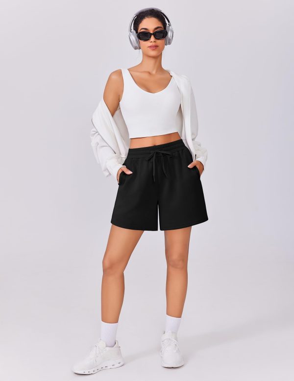 Womens Athletic Sweat Shorts Soft Drawstring High Waisted Active Short Comfy Casual Lounge Shorts with Pockets