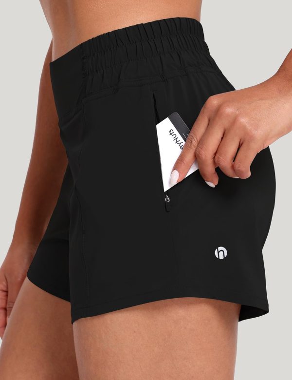 Agile Running Shorts for Women, High Waisted Athletic Shorts Lined Workout Shorts with Zipper Pocket 4"