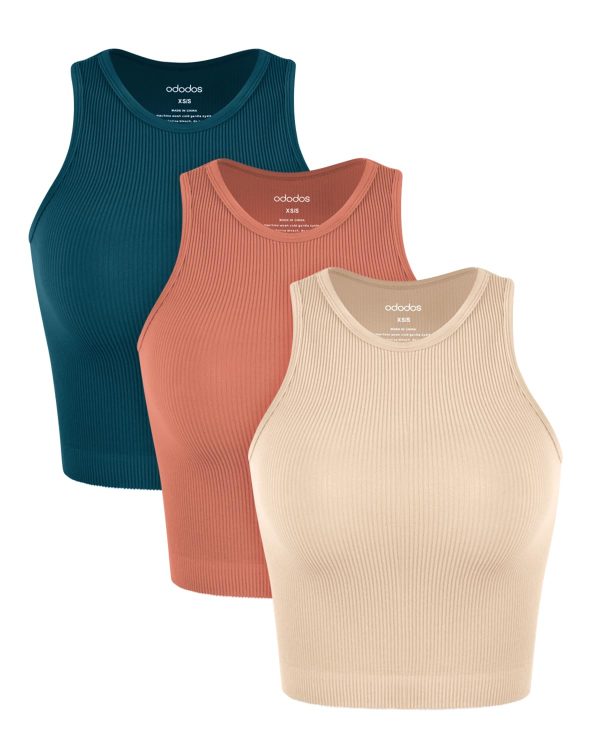 3-Pack Seamless Crop Tank for Women Ribbed Soft High Neck Cropped Tops