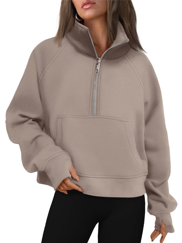 Womens Sweatshirts Half Zip Cropped Pullover Fleece Quarter Zipper Hoodies 2025 Fall Fashion Outfits Clothes