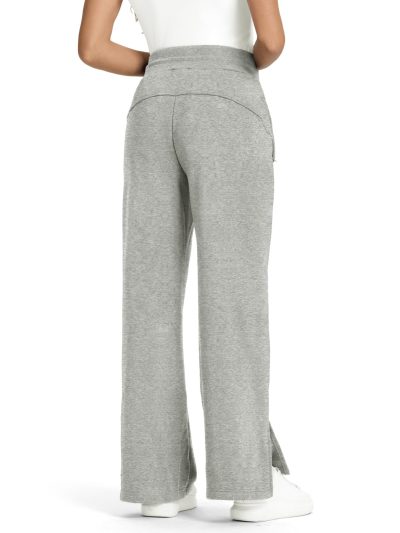 Women's Fleece Lined Sweatpants High Waisted Slit Wide Leg Baggy Pants Workout Lounge Drawstring Zipper Pockets