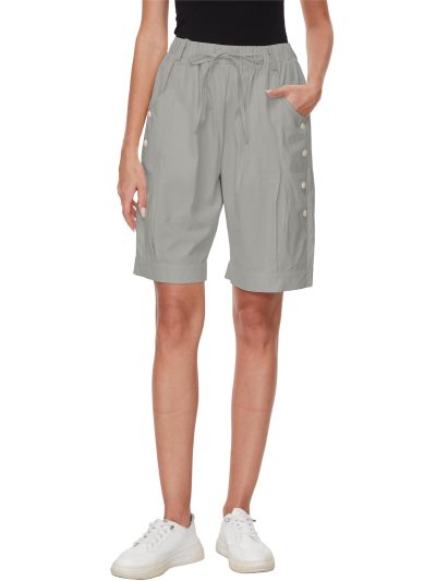 Women's High Waist Bermuda Shorts Loose Drawstring Capri Pants with Pockets Wide Leg Summer Shorts