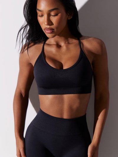 Sports Bras for Women,Sexy Crisscross Back Seamless Padded Sports Bra Medium Support with Removable Pads