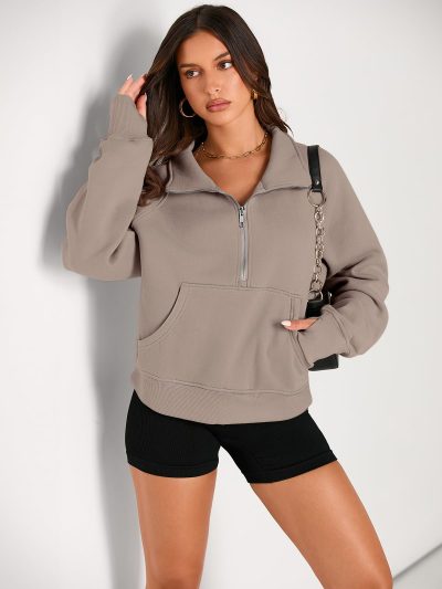 Womens Sweatshirts Half Zip Cropped Pullover Fleece Quarter Zipper Hoodies 2025 Fall Fashion Outfits Clothes