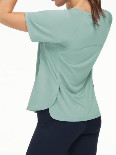 Women's Short Sleeve Workout Shirts Breathable Yoga T-Shirts with Side Slits Athletic Tee Tops