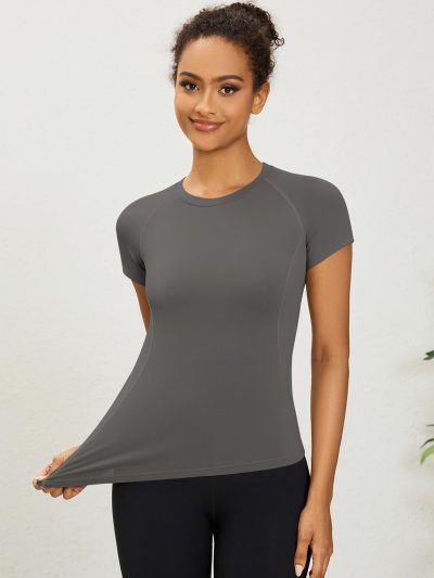 Womens Workout Tops Short Sleeve Raglan Athletic Shirts Yoga Gym Crewneck Quick Dry Tshirts