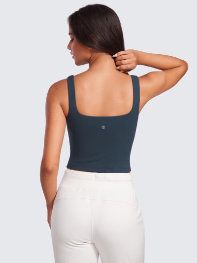 Womens Butterluxe Double Lined Square Neck Tight Tank Tops Sleeveless Workout Cropped Casual Yoga Fitted Shirts