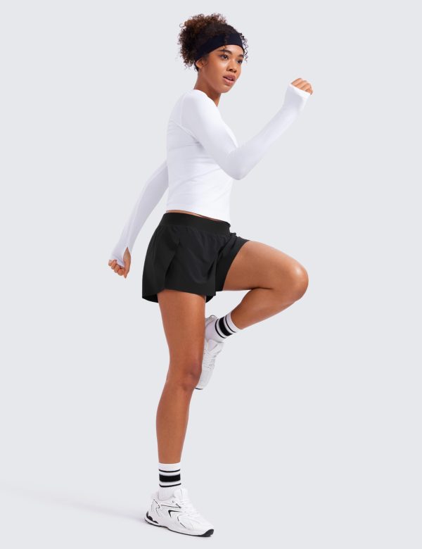Athletic Running Shorts for Women V Split Low Waisted Lightweight Gym Workout Athletic Shorts with Liner