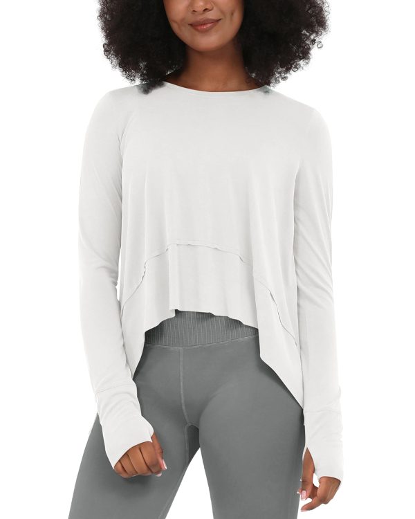 61wLdmn4mWL.jpg Long Sleeve Tee for Women with Thumb Hole Athletic Gym Workout Crop Tops Yoga Shirts