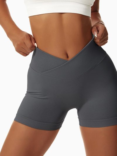 2 Pack Workout Gym Shorts for Women High Waisted Booty V Cross Biker Shorts Scrunch Butt Athletic Yoga Shorts