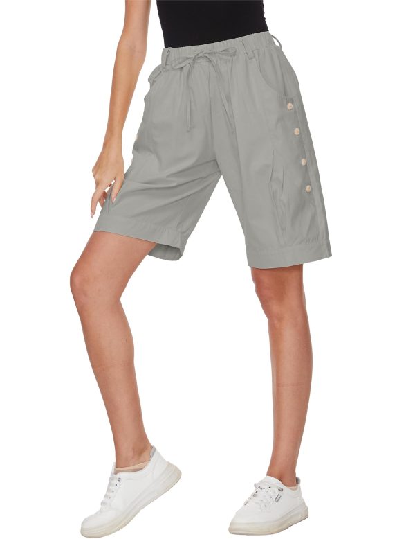 Women's High Waist Bermuda Shorts Loose Drawstring Capri Pants with Pockets Wide Leg Summer Shorts