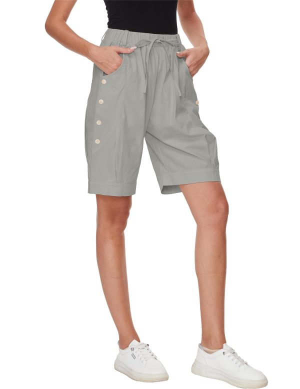 Women's High Waist Bermuda Shorts Loose Drawstring Capri Pants with Pockets Wide Leg Summer Shorts