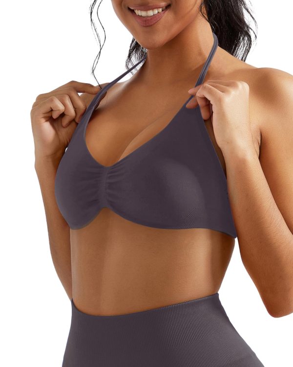 Halter Sports Bras for Women Padded Strappy Bra Open Back Workout Gym Crop
