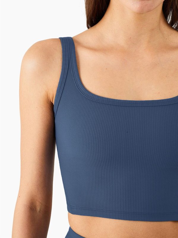 Women's Seamless Sports Bra Workout Crop Top Ribbed Padded Longline Wirefree Medium Support Tank Tops Fitness