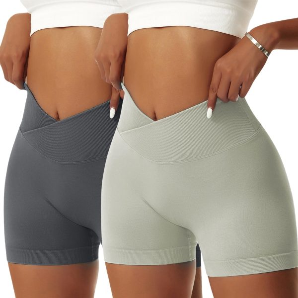 2 Pack Workout Gym Shorts for Women High Waisted Booty V Cross Biker Shorts Scrunch Butt Athletic Yoga Shorts
