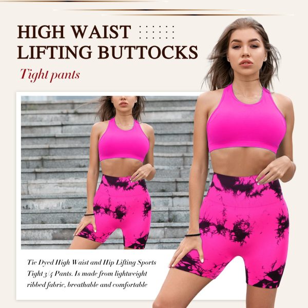 4 Piece Women Workout Shorts Tie Dye High Waist Butt Lift Shorts Tight Women Workout Gym Yoga Sports Shorts