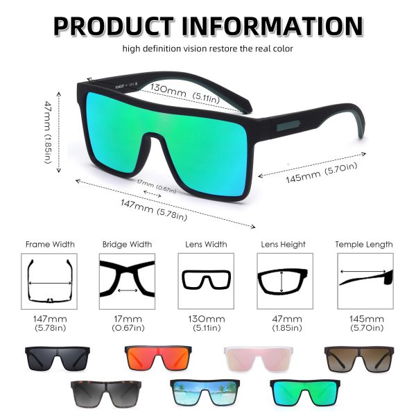 Polarized Flat Top Sunglasses Womens Men, Oversized Square Shield Sports Glasses