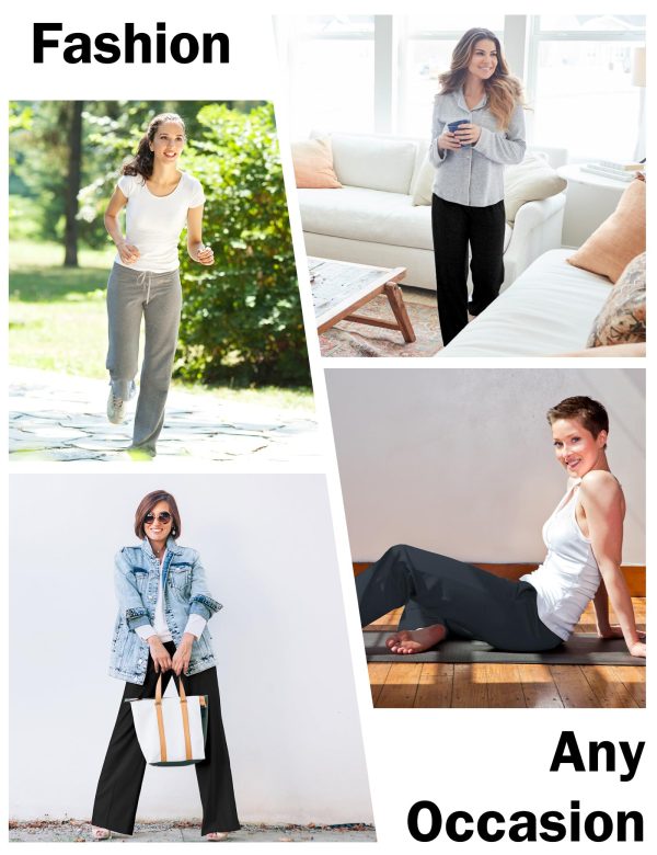 1/4 Pack Women's Wide Straight Leg Sweatpants, Cotton Baggy Lounge Sweat Pants, Casual Athletic Fit
