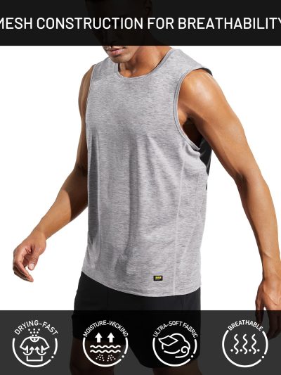 Men??s Sleeveless Tank Top Dry Fit Workout Muscle Tee Shirt for Running Athletic Gym Sports Training, Moisture Wicking